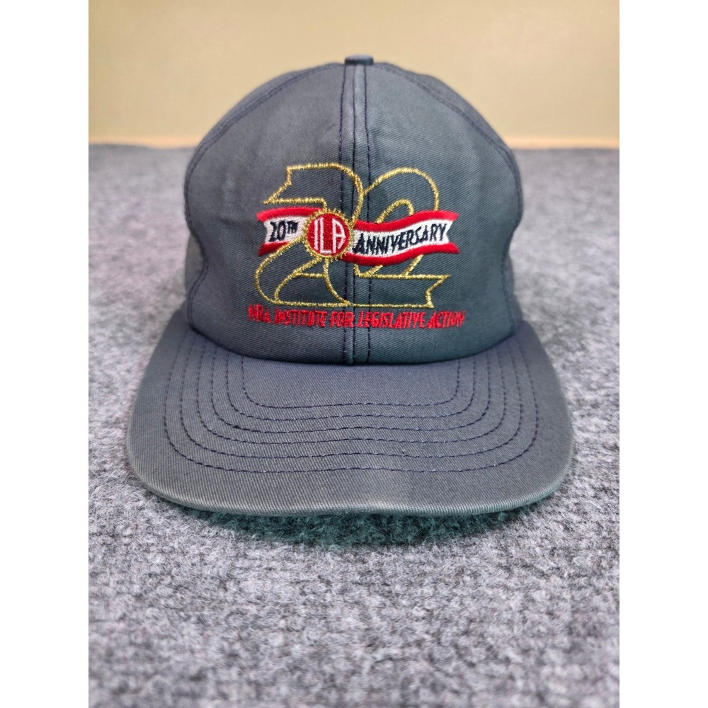 Vintage NRA ILA 20th Anniversary Hat OSFA Gray Leather Strapback Made in USA